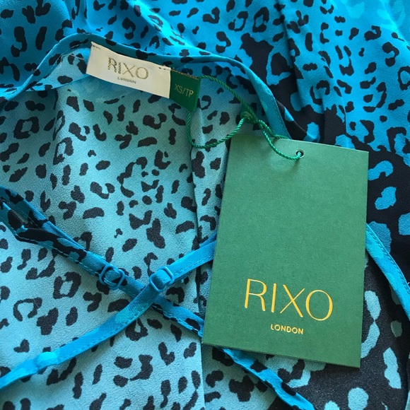 Rixo Sylvie Turquoise Blue Leopard Print Silk Midi Slip Dress Size XS NWT - Picture 12 of 14